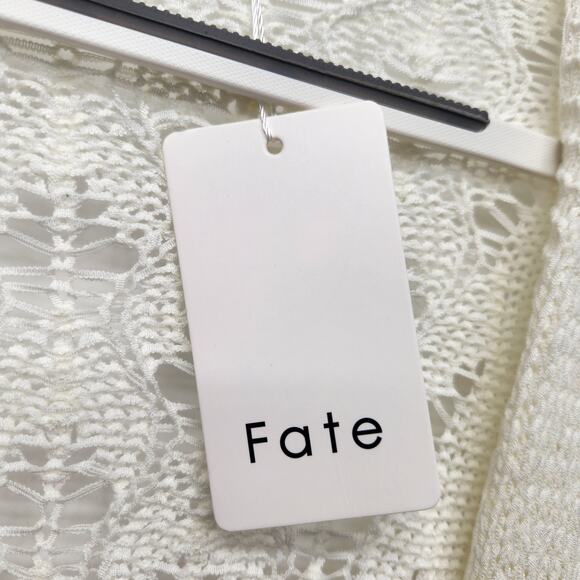 NWT Fate Creamy White Crochet Back Knit Sweater Open Cardigan Women's M - Picture 3 of 9